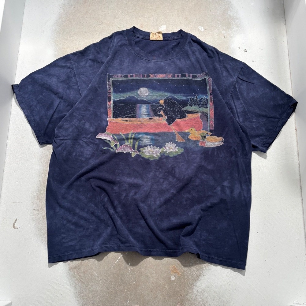Vintage 2004 The Mountain Bear Canoe Tie Dye Graphic T-Shirt Mens XL Blue